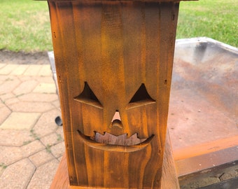 Jack o Lantern, pumpkin, Halloween decor, front porch decor, spooky lantern, scary lantern, wooden lantern, wooden pumpkin,