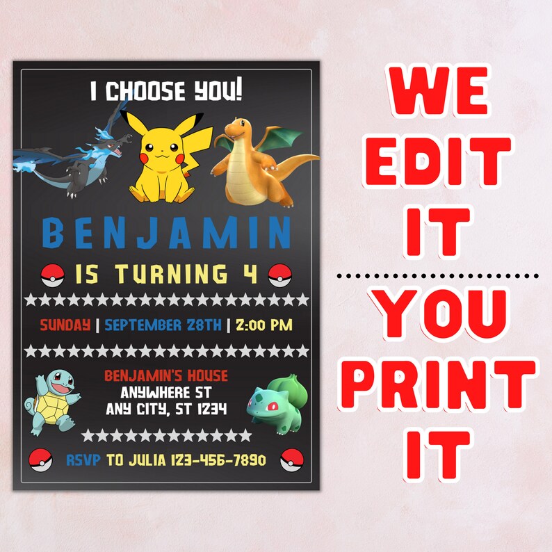 Pokemon Birthday Invitation Pokemon Digital Invitation - Etsy