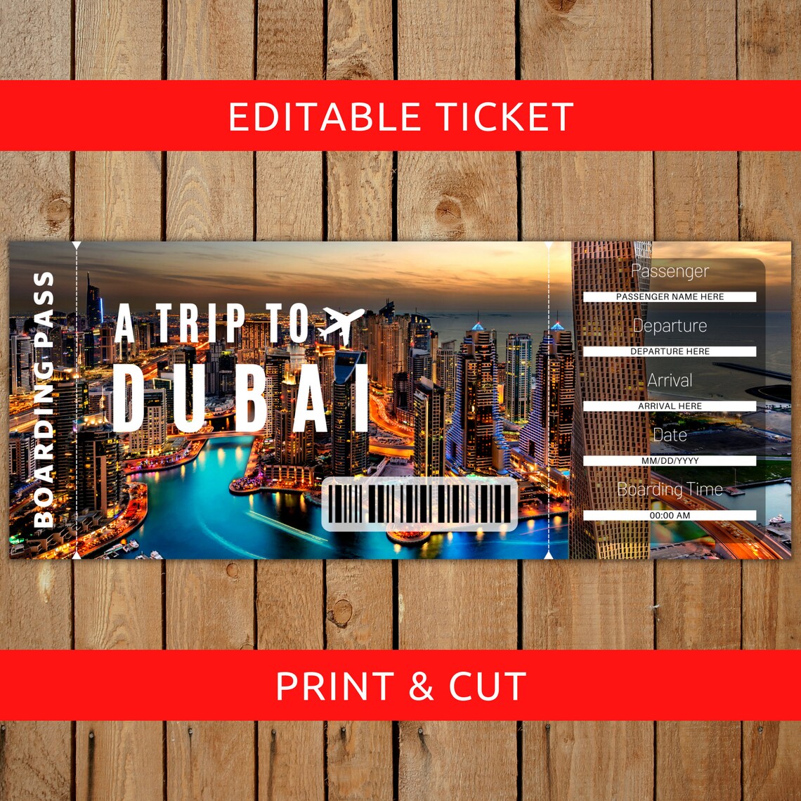 Dubai Boarding Pass Editable Printable Boarding Pass Etsy Australia