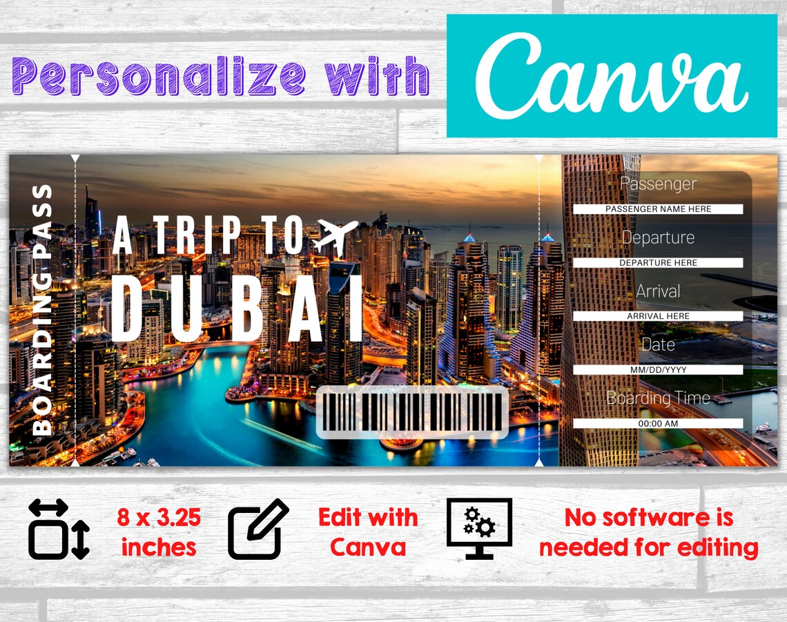 Dubai Boarding Pass Editable Printable Boarding Pass Etsy