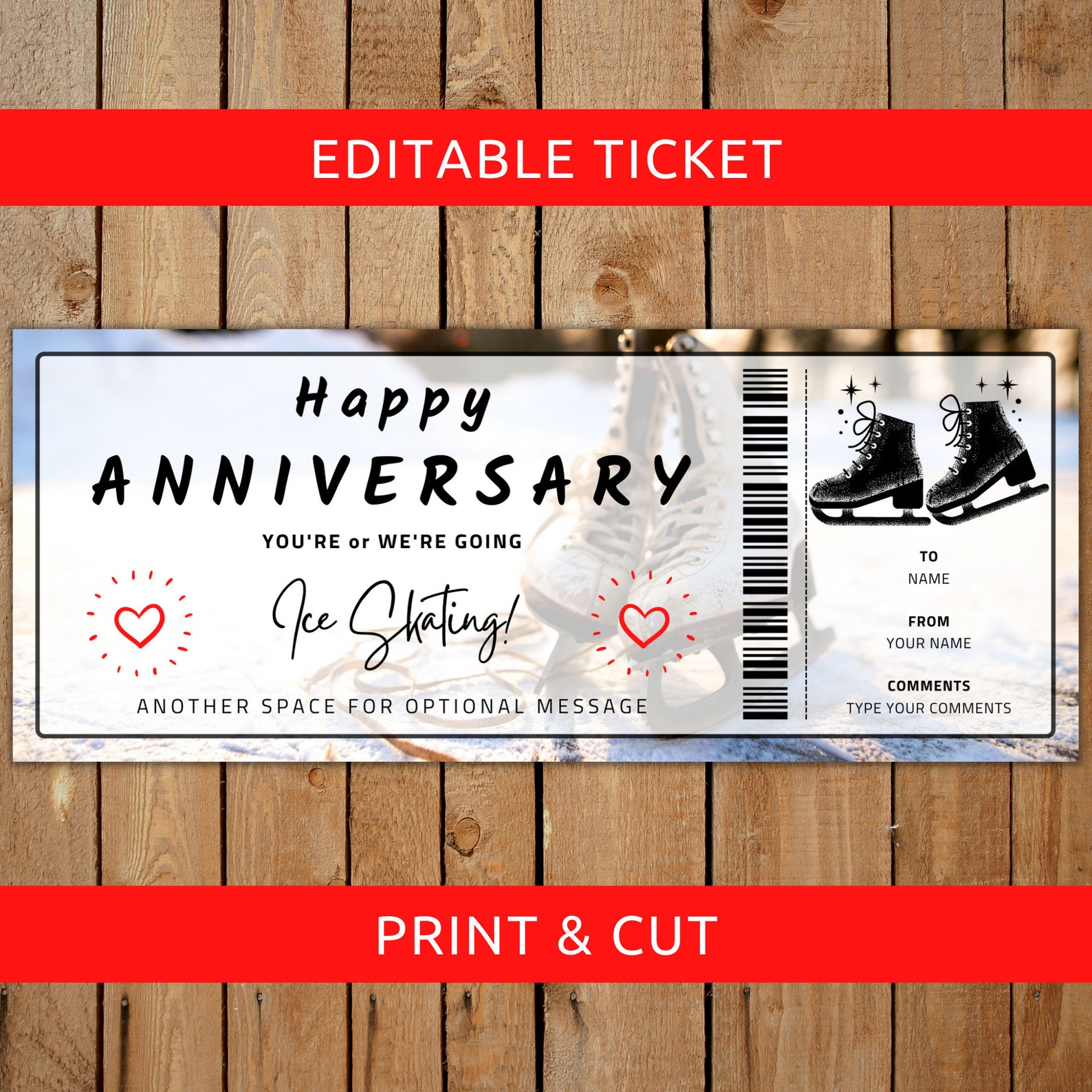 Ice Skating Gift Voucher Template Certificate Ticket Etsy