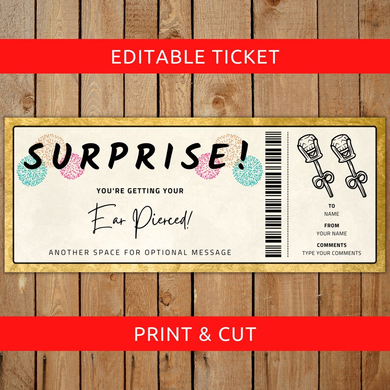 Ear Piercing Certificate Template Surprise Gift Voucher Etsy UK