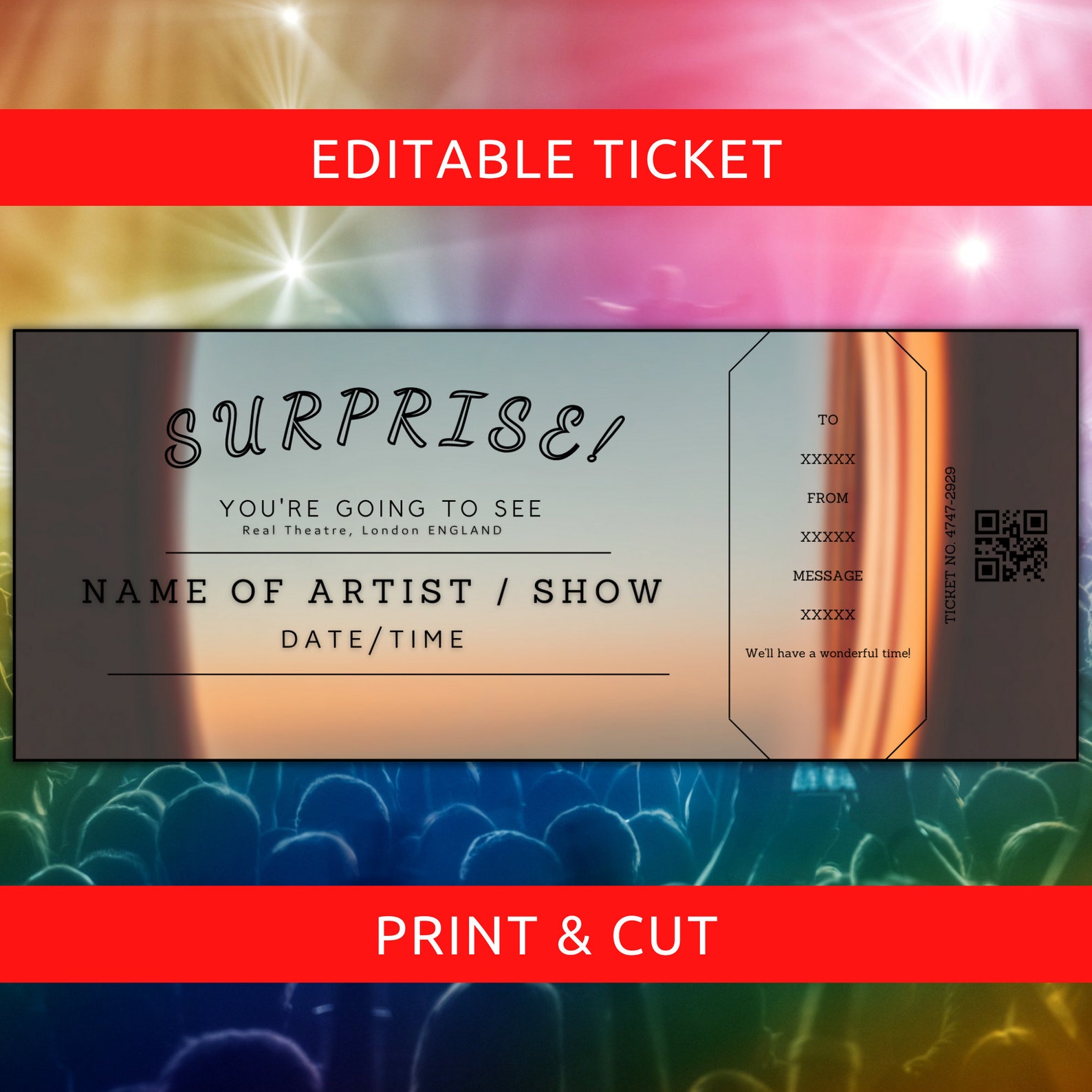 Surprise Concert Ticket Template Customizable Concert Ticket Etsy