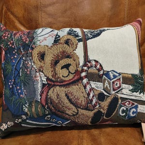 Vintage Tapestry Teddy Bear Throw Pillow