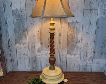 Lamp Vintage Candlestick Light Wooden Lamp Turned Candlestick Lamp Country Rustic Lamp Farmhouse Shade