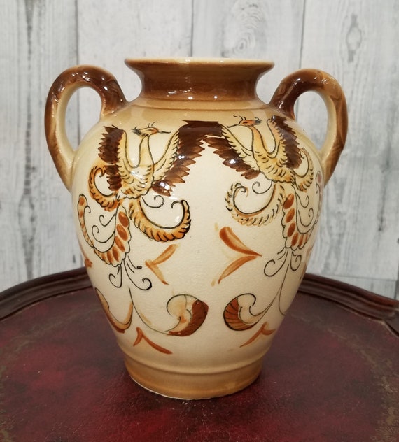 Vintage Ucagco Ceramics Handpainted Vase With Handles Etsy