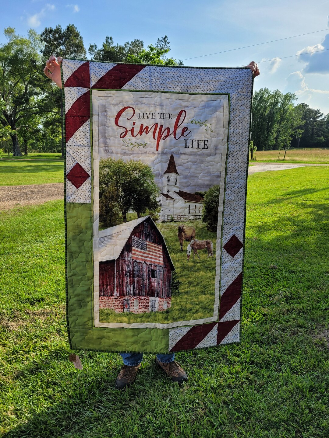 Simple Life Quilted Throw, Handmade Quilt, Handmade Gift, Cotton Quilt ...