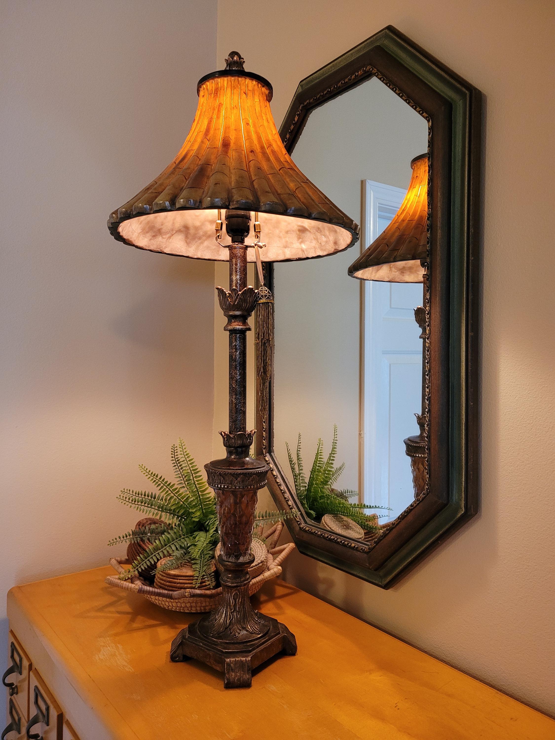 Vintage Console Lamp With Bamboo Shade - Etsy