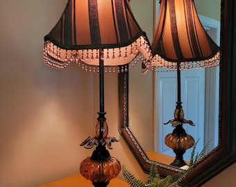 Vintage Amber Glass Console Lamp