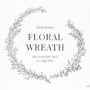Ilustração de guirlanda desenhada à mão | Clipart de linha botânica | Clipart de linha floral | Clipart de guirlanda | Quadro botânico desenhado à mão | SVG, EPS, PNG