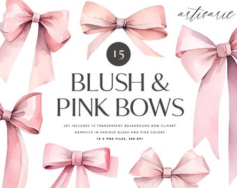 15 Pink Bow Illustrations, Bow Clipart, Pink Bow Clipart, Bow Art Set, Pink Bow Digital, Coquette Art, Coquette Graphics, Girly Clipart, Png