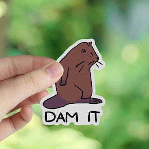 Dam It Beaver Sticker | Laminated Vinyl Sticker | Camping Outdoor Nature | Funny Waterproof Car Decal | Punk Wildlife Hiking Stickers