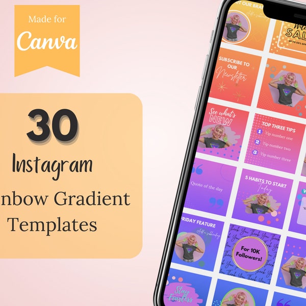 30 Instagram Rainbow Gradient Templates | Canva | Social Media Brand Content | Instagram Puzzle Grid