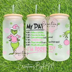 Pink My Day I’m booked glass cup