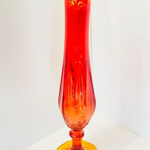 Large LE Smith Ruby Red  Amberina Valencia Glass Swung Vase Ruby Red