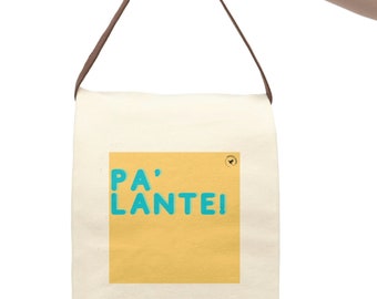 Canvas Lunch Bag With Strap Pa' Lante! It means Onward in Spanish Yellow Lunch bag with Spanish word unique gift kids lunch bag