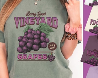 Grapes T-Shirt, Vintage Style Fruit Tee, Unisex Garment-Dyed