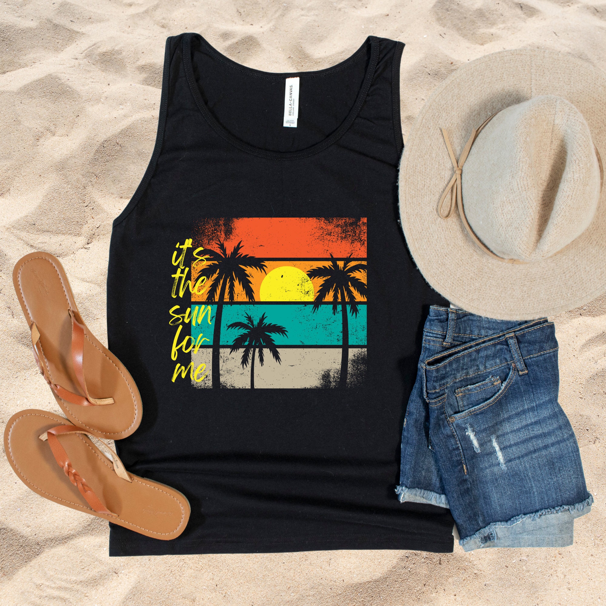 Sunset Art With Palm Trees Summer Tank Top Unisex Jersey Tank Etsy