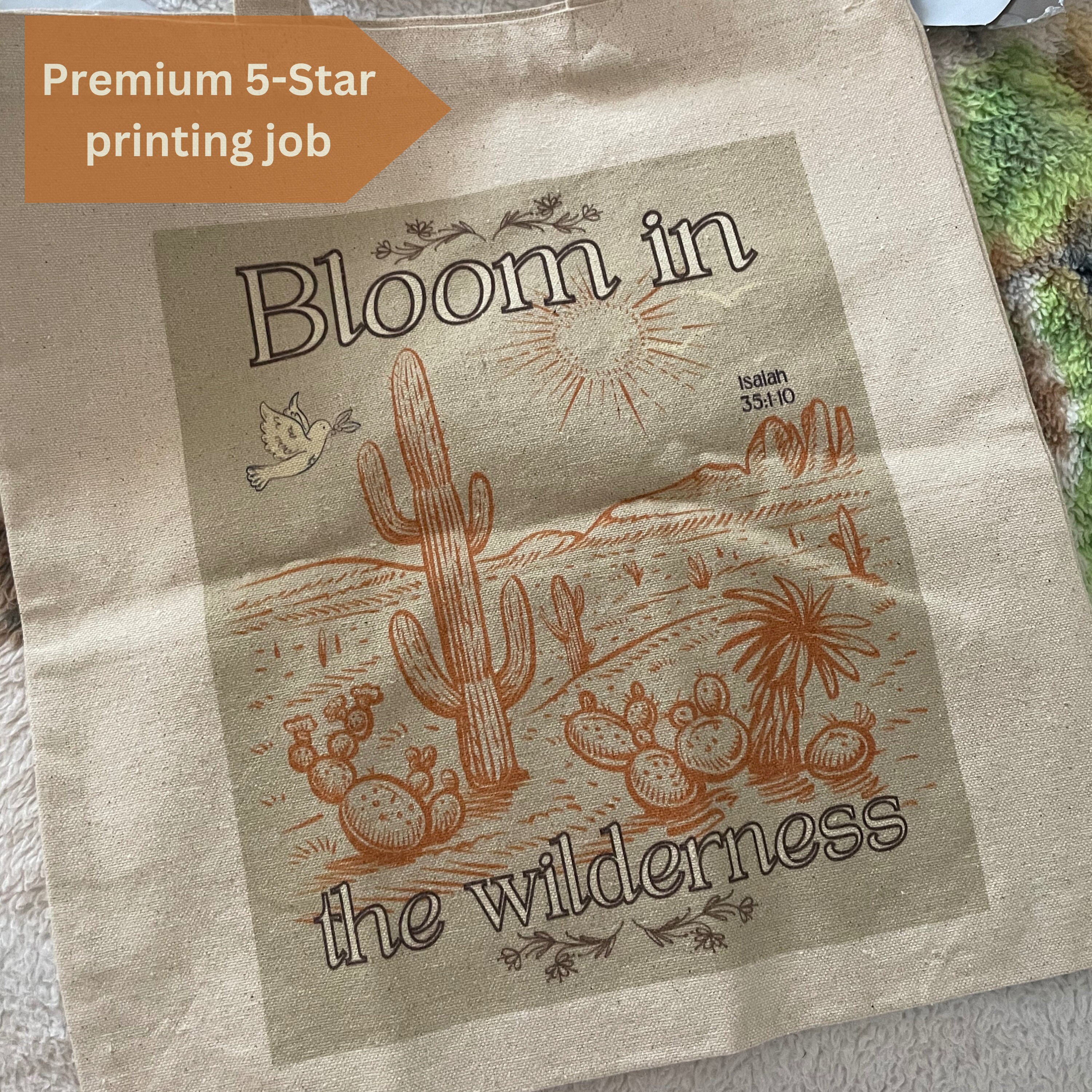Christian Tote bag Cotton Canvas Bible verse Bag Isaiah 35:1-10 Women's bloom in the wilderness gift desert print for ministry leader