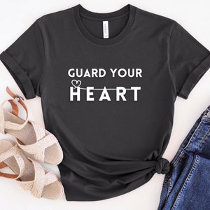 Faith based t-shirt Guard Your Heart shirt with a little heart design, minimalist Christian tee Gospel shirt