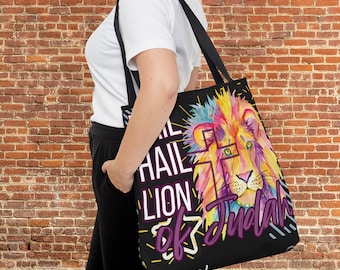 Y2K Christian Art on Tote Bag (AOP) Urban tote bag City life Colorful bag with Lion of Judah art Fun and vibrant styles for the Faithful