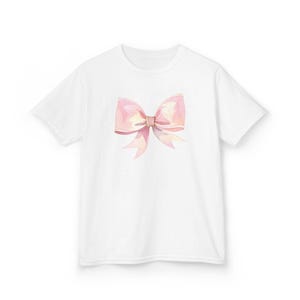 Pink Bow Kids Tee Cute Casual Cotton Shirt Birthday Gift Everyday Wear Playdate Top, girly Kids Fashion, Lightweight Design coquette bow