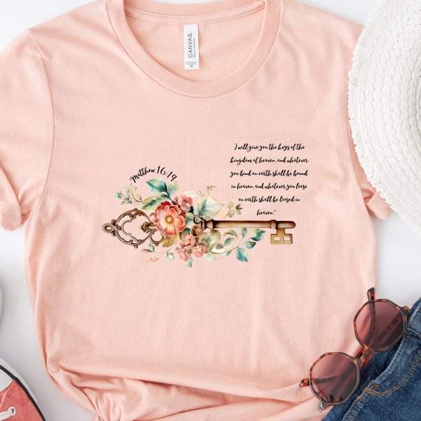 Pretty Kingdom Keys Tee Botanical Vintage Christian T-shirt Keys of the Kingdom Shirt Christian Apparel with Bible Verse Floral Vintage Top