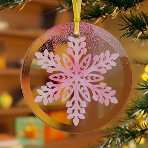 Pinkmas Glass Ornaments pink Snowflake pretty Christmas ornament for your pink tree Winter glam glass decoration for window or tree