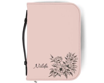 Floral PU Leather Bible Cover: Personalized Scripture Pink Bible Case