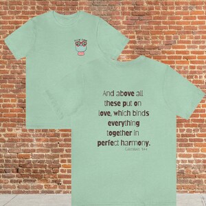 Christian theme Frog with Love glasses on, inspired by Colossians 3:14, Put on Love Unisex Jersey Short Sleeve Tee