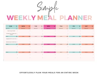 Weekly Meal Planner Google Sheet, Meal Prep Grocery List (Digital Download)