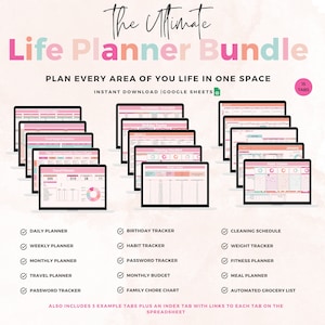 Il planner completo per la casa e la vita di Google Sheets, planner digitale tutto in uno (15 schede)