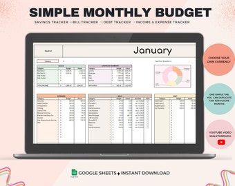 Simple Monthly Budget Spreadsheet, Easy Finance Tracker (Google Sheets)