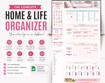 Ultimate Home and Life Planner Google Sheet, Budget, Meals, Habit Tracker, ADHD Planner, Life Organizer and Home Management Dashboard
