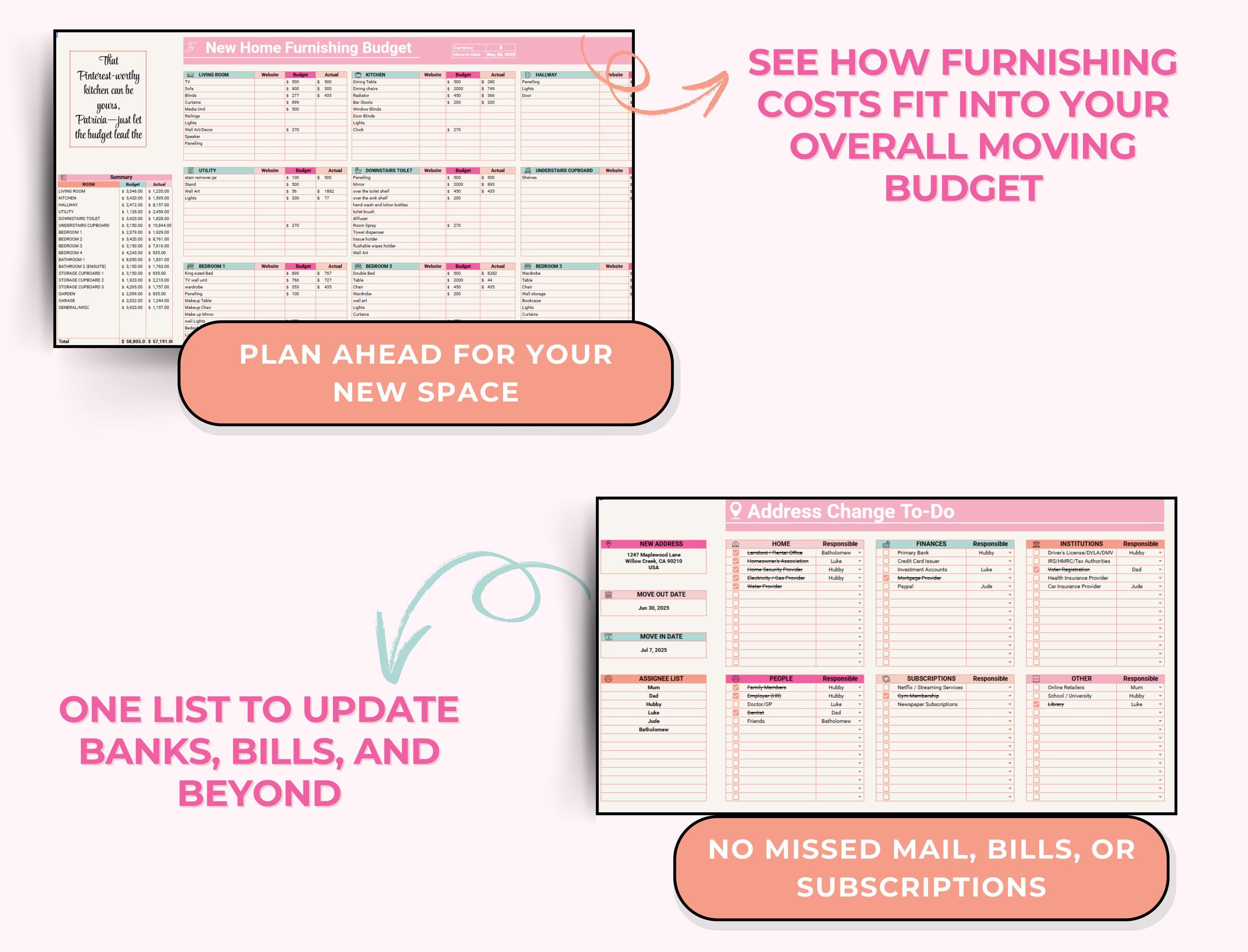 Moving Planner Google Sheets, New Home Checklist, Budget Tracker ...