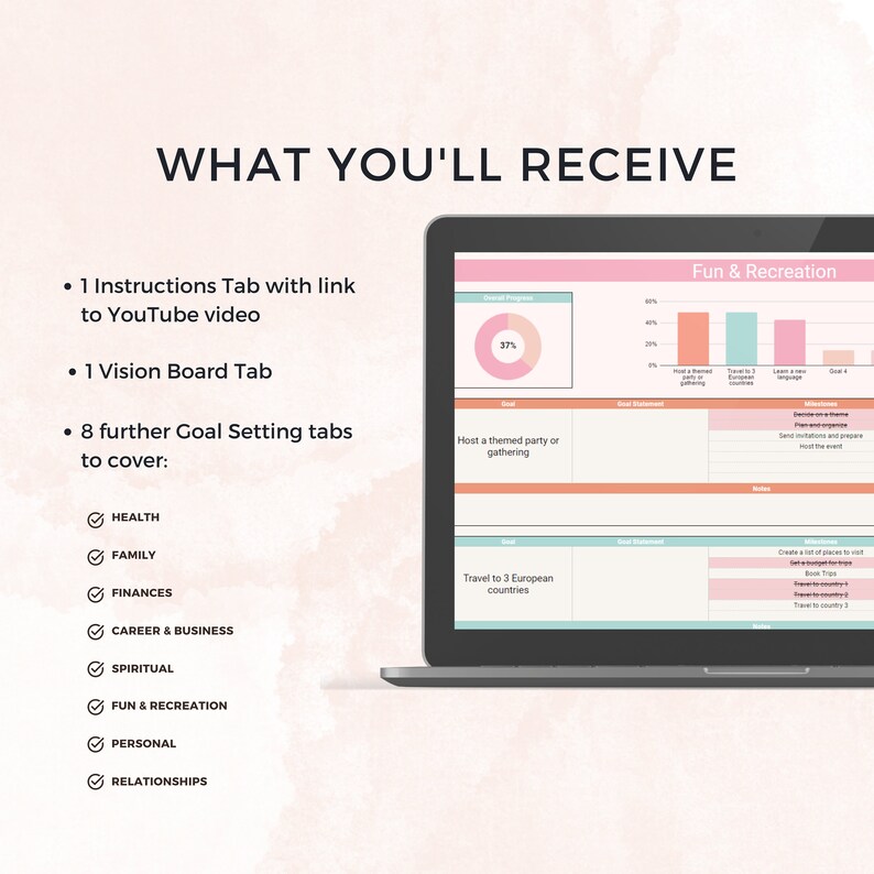 Vision Board and Goals Tracker Spreadsheet, 2024 Goal Planner Bundle ...