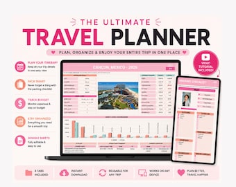 Travel Planner Spreadsheet for Google Sheets, Vacation Itinerary (Digital Download)
