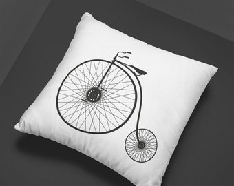 Vintage Bicycle Pillow Cover, Retro Bike Cushion Cover, Old Bicycle Pillow Cover 16x16, 18x18, 20x20, 24x24, 26x26