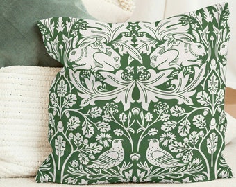 Easter Waterproof Pillow-William Morris "Brer Rabbit" Outdoor  Pillows -UV and Waterproof Green & White Morris Art Pillow, Deco-Home Gift