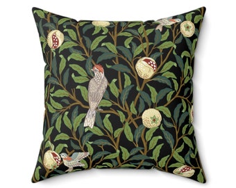 William Morris Inspired Throw Pillow | Fruit of Pomegranate and Birds Cushion I Bird Decor I William Morris Decor