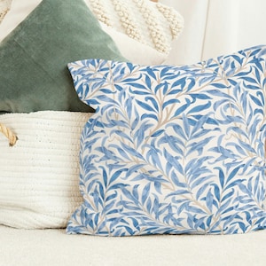 Williaim Morris &#39;&#39;Willow Bough&#39;&#39; and  &quot;Strawberry Thief&quot; Cushion Covers Set | Pastel Blue & Green Morris Art Nouveau Pillow Covers Gift
