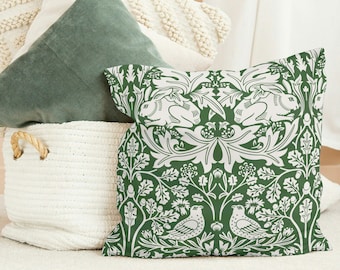 William Morris "Brer Rabbit" Fyrkantigt örngott, Morris örngott i grönt och vitt, Kuddfodral 14x14, 16x16, 18x18, 20x20, Påskgåva