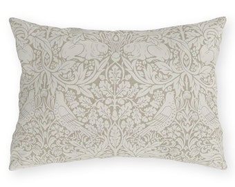 Oreiller imperméable - Coussin lombaire d'extérieur en lapin William Morris Brer - Oreiller d'art Morris beige imperméable et UV, cadeau pour une nouvelle maison, cadeau de Pâques