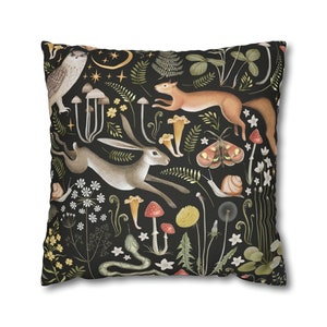 Enchanted Forest Pillow Case | Black Forest Core Pillow Case | Woodland Animals Cushion Cover | Nursary Magic Forest Animals Cushion Case