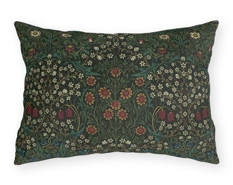 Coussins lombaires d'extérieur William Morris prunellier imperméables-UV et oreillers lombaires Morris vert foncé imperméables-Cadeau d'art Morris pour le jardin