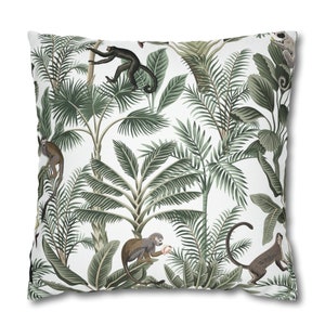 Jungle Monkey Pillow Case, Tropical Monkeys Cushion Covers,  Palm Tree Green Cushion Case, 14x14, 16x16, 18x18, 20x20.