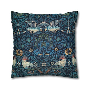 William Morris Pillow Case  William Morris | Vinatge Birds Velvety Cushion Cover | William Morris Indigo Blue | 14x14,16x16,18x18, 20x20