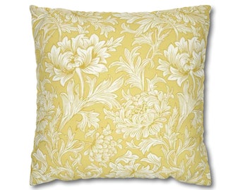 Coussin imperméable en toile « Chrysanthème » William Morris - Toile victorienne vintage coussin d'extérieur floral - Coussin en toile jaune William Morris