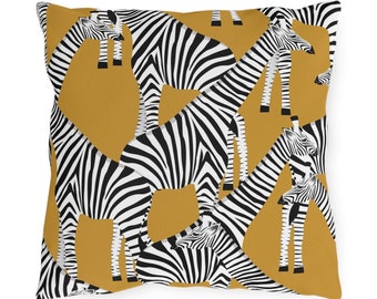 Outdoor Pillows- UV & Waterproof Pillow, Stylized Giraffes With Zebra Stripes Garden Cushions, Safari Animals Patio and Porch Décor, 3 sizes