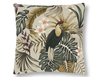 Oreiller imperméable d'extérieur - Déco de jardin d'été d'oiseaux exotiques vintage - Accent décoratif d'oiseaux tropicaux - Coussin tendance faune et flore de la jungle